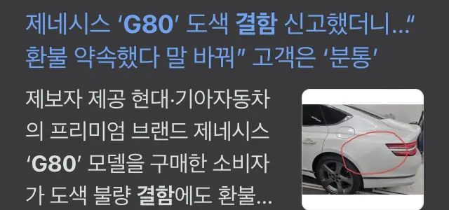 제네시스 결함 도색 불량