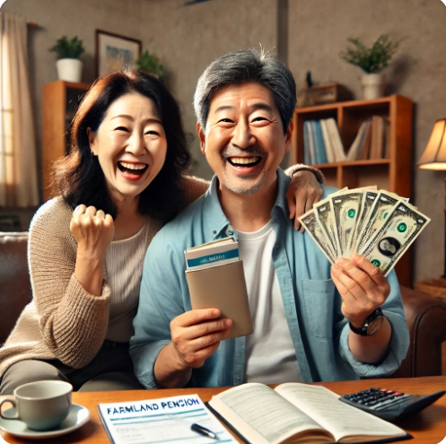 농지연금을 받고 좋아하는 모습을 표현한 이미지