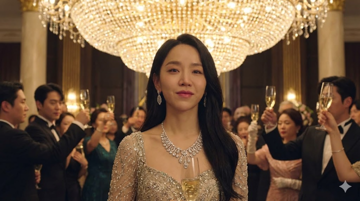 화려한 샹들리에와 샴페인 잔이 부딪히는 사교계 파티의 한가운데, 최상급 명품으로 온몸을 감싼 채 묘하게 공허한, 그러나 지독하게 오만한 미소를 짓고 있는 사라킴.