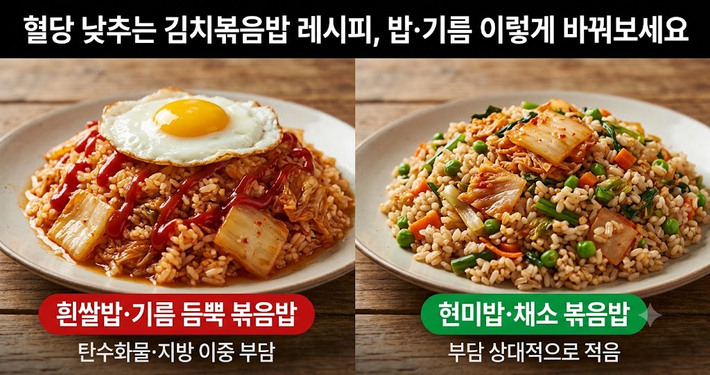 혈당 낮추는 김치볶음밥 레시피, 밥&middot;기름 이렇게 바꿔보세요