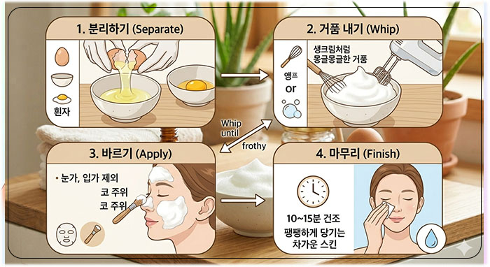 흰자 계란팩 만드는 순서