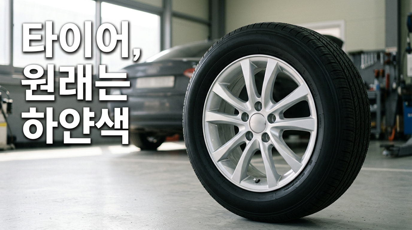 타이어가 원래 하얀색이었다는 사실을 보여주는 자동차 바퀴 사진