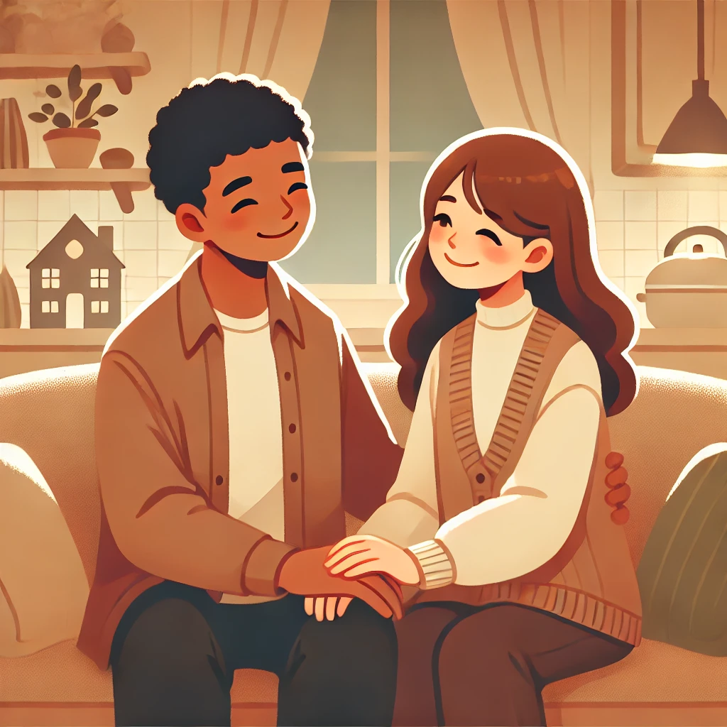 다정한 부부의 모습을 그린 그림.