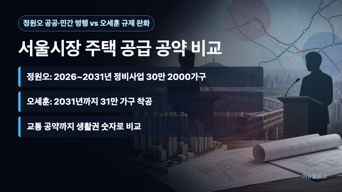 정원오 공공 민간 병행 오세훈 규제 완화 서울시장 주택 공급 공약 비교 대표 이미지
