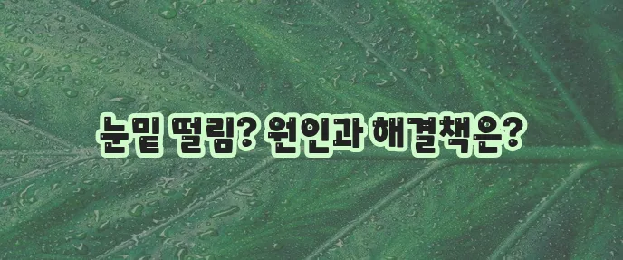 눈밑 떨림 원인 8가지와 예방 방법 꼭 알아두세요!