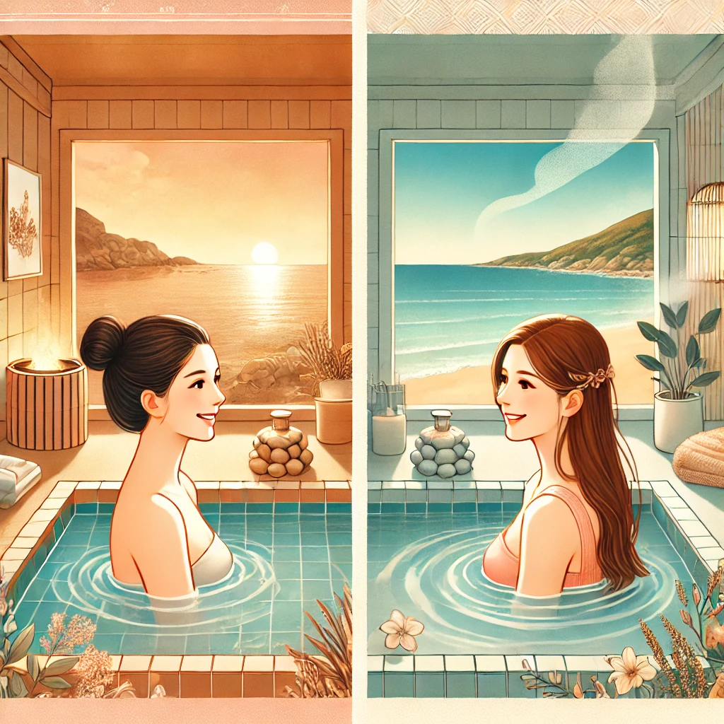 온천과 스파하는 여성 일러스트