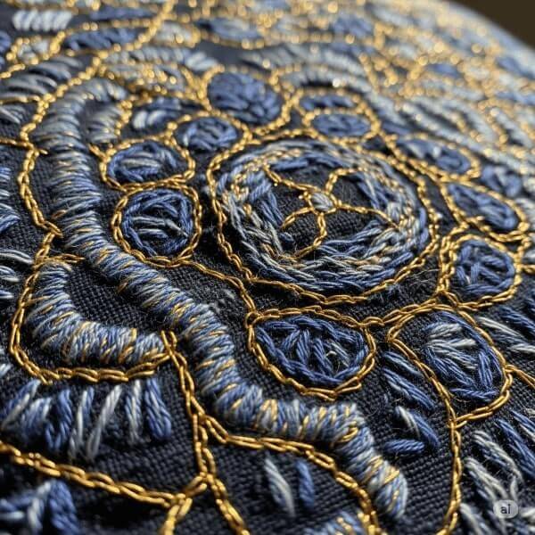 AI 생성: 섬세하고 복잡한 자수 디테일 클로즈업