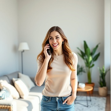 여자가 전화하고 있음