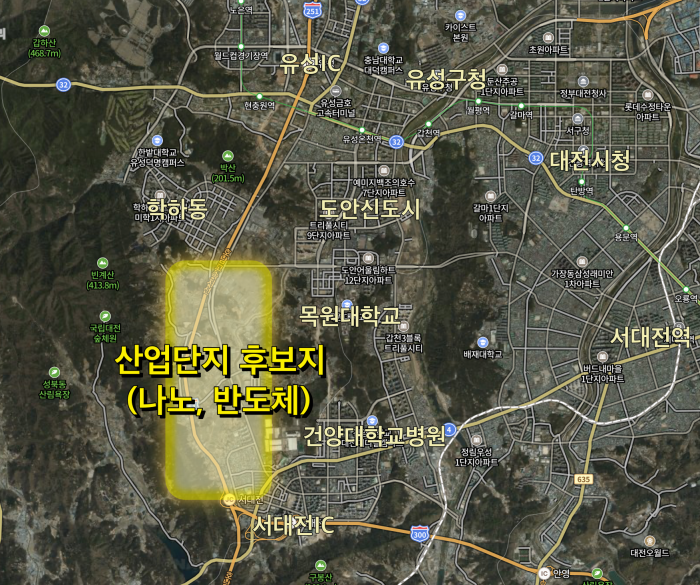 대전 산업단지 후보지로 교촌동 일원이 선정되었다.