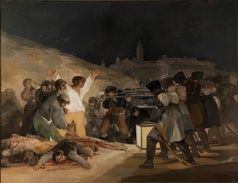 고야의 《1808년 5월 3일》, 프랑스군의 총살을 앞둔 스페인 시민들을 그린 프라도 미술관 소장 작품