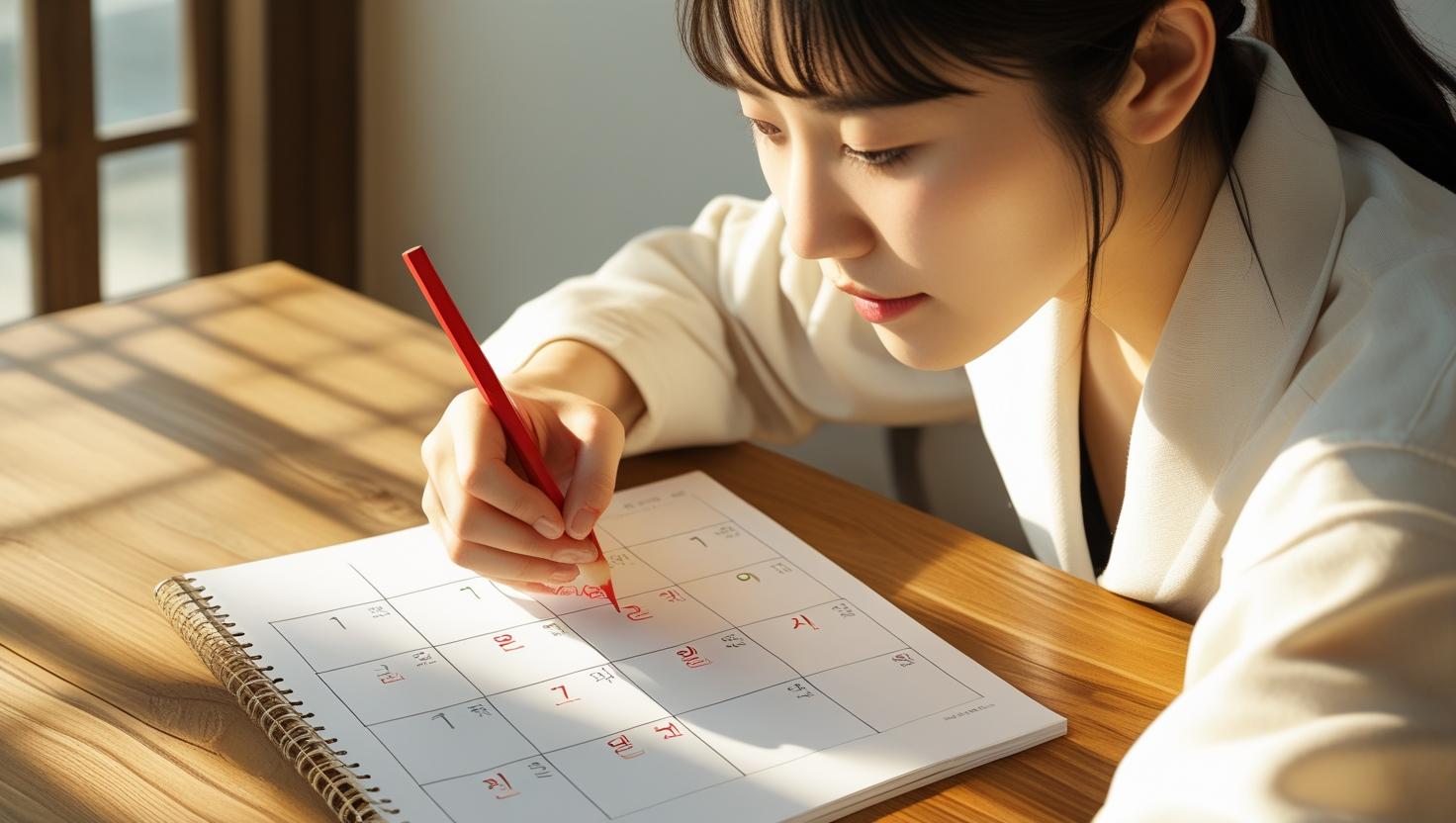 달력에 날짜를 표시하는 여성