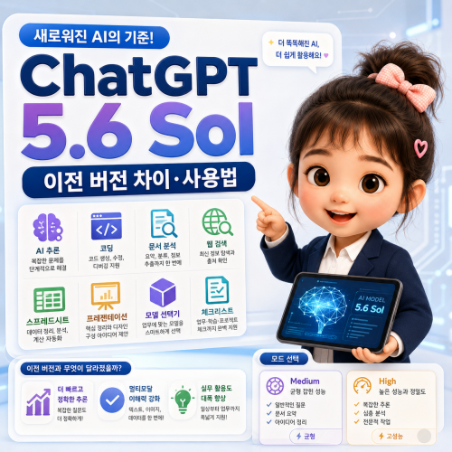 ChatGPT 5.6 Sol 특징과 이전 버전 차이, 모델 선택 방법을 설명하는 AI 정보 블로그 썸네일 이미지