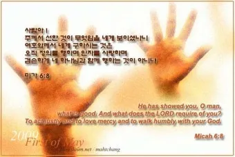 미가 6장 8절 묵상 - 사람아 주께서 선한 것이 무엇임을 네게 보이셨나니_8