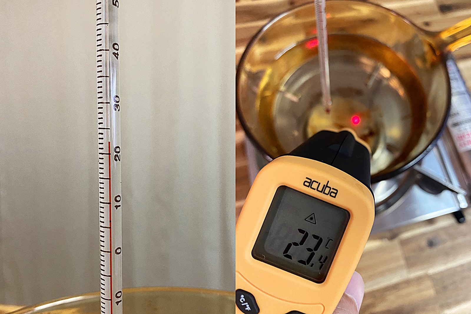 유리 냄비 물 끓이며 온도계 비교 실험 1