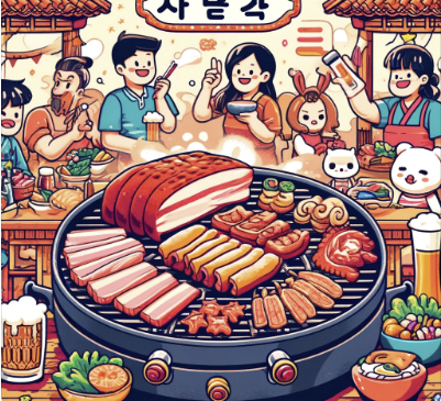 불판에 돼지고기