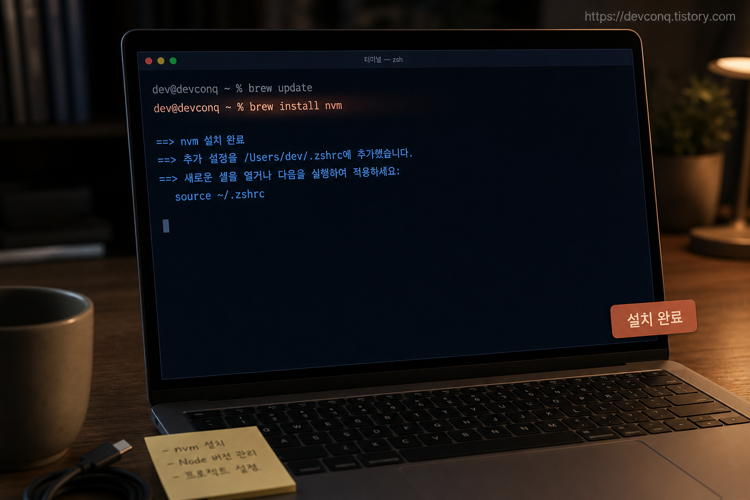 터미널에서 플러그인 설치 명령 두 줄을 입력하고 설치 완료 메시지가 뜬 화면
