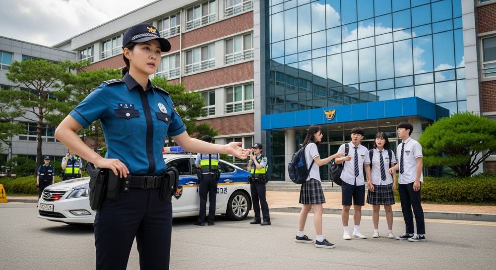고등학교에 경찰 출동한 사진