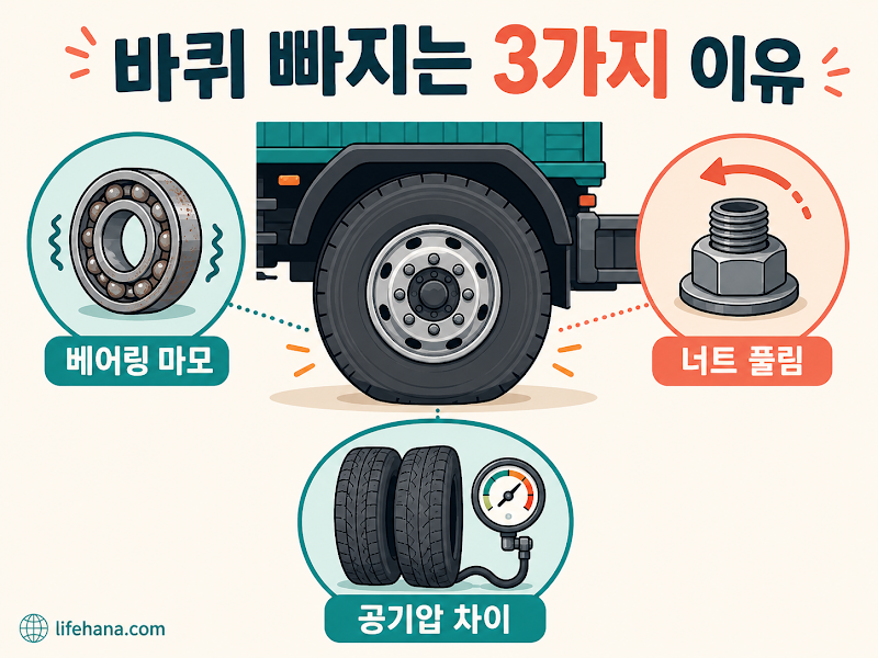 화물차 가변축 허브 베어링의 분해 과정과 9개 정밀 점검 항목을 정리한 프로세스 다이어그램