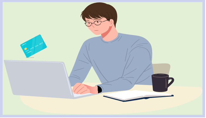 지원금을 온라인으로 신청하는 장면 일러스트