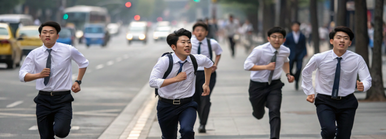 <30대의 젊은 직장인들이 치열하게 경쟁하면서 목표지점을 향해 달리고 있는 것을 표현했다>