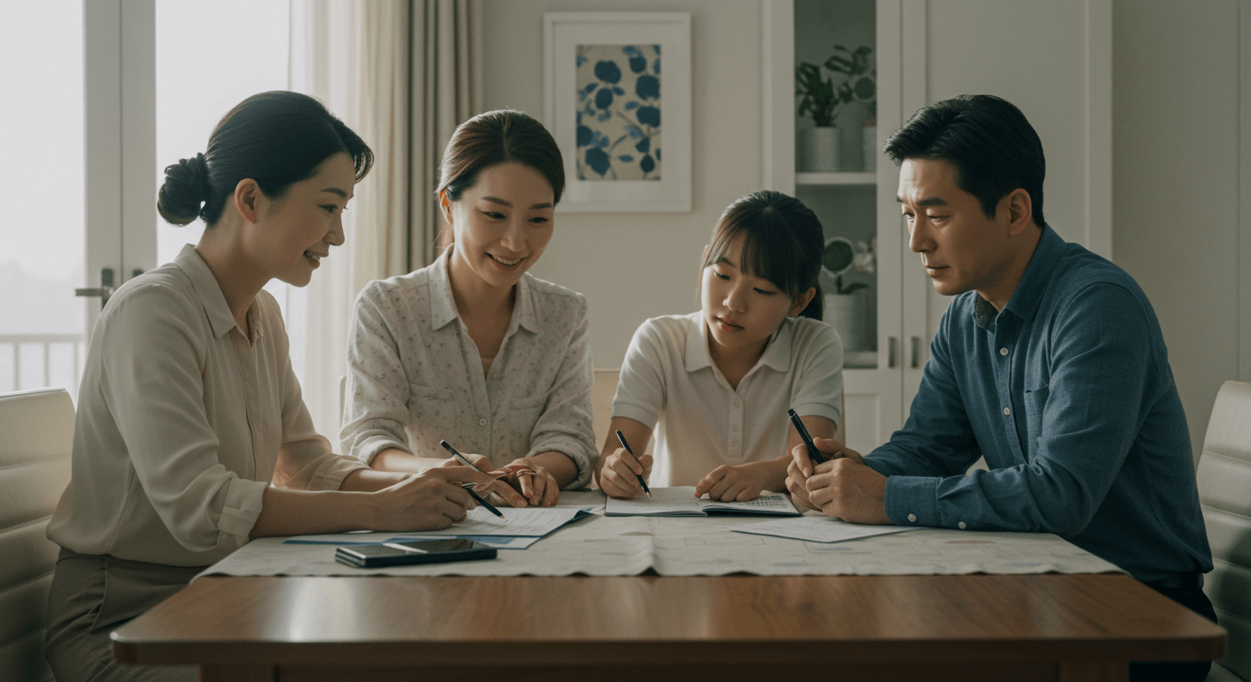 한국 가족이 함께 투자 계획을 점검하며 꾸준함을 다짐하는 장면 1