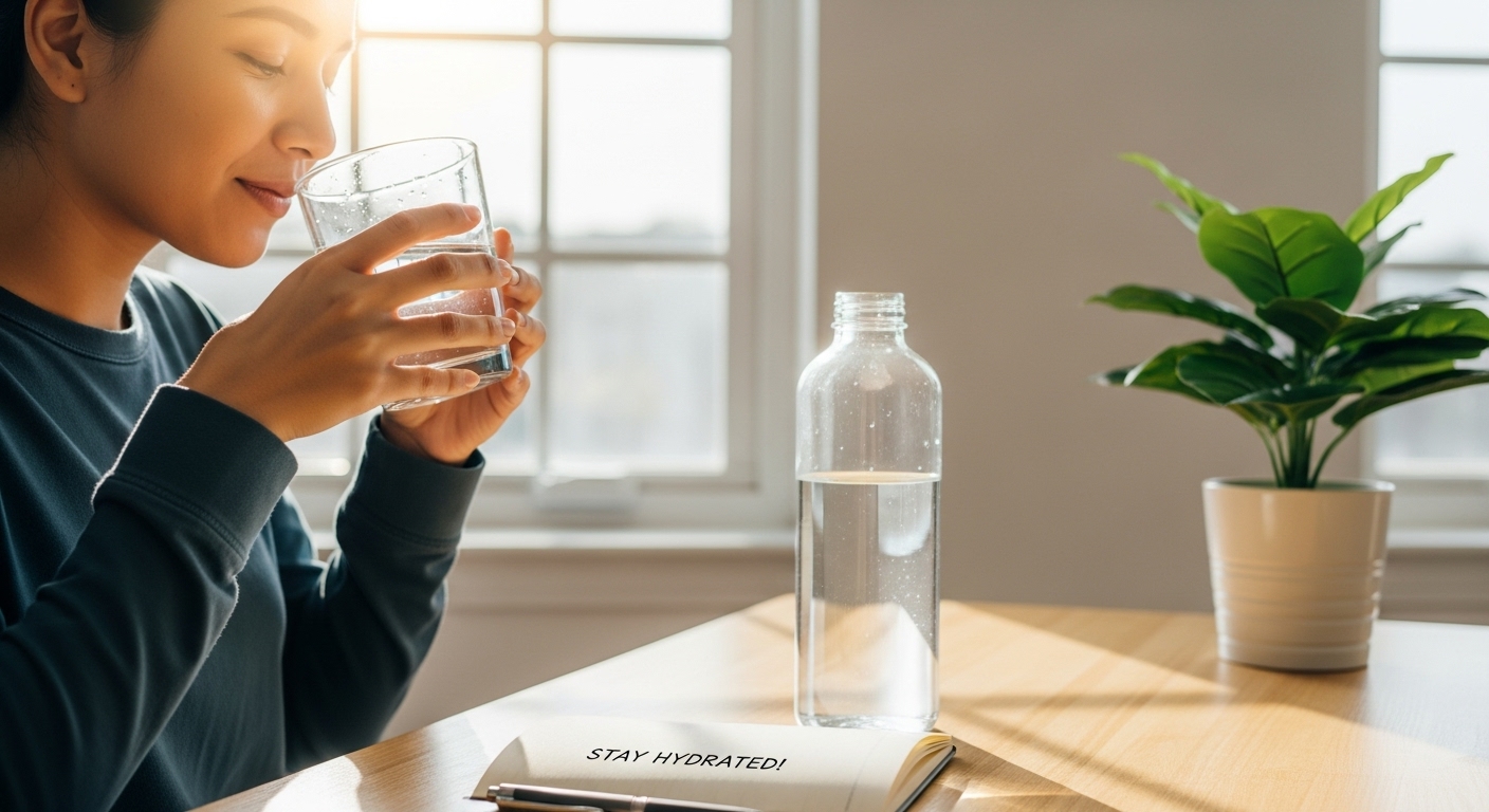 사람이 물을 천천히 마시는 모습
