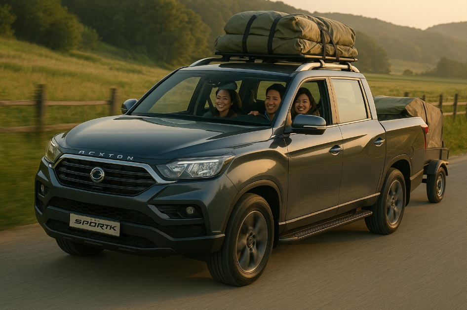 쌍용 렉스턴 스포츠칸을 타고 캠핑을 떠나는 사진