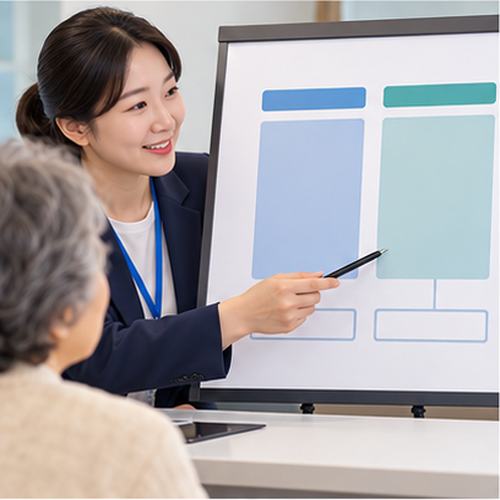 기초연금과 노령연금 중복 수급 조건을 설명하는 상담 장면