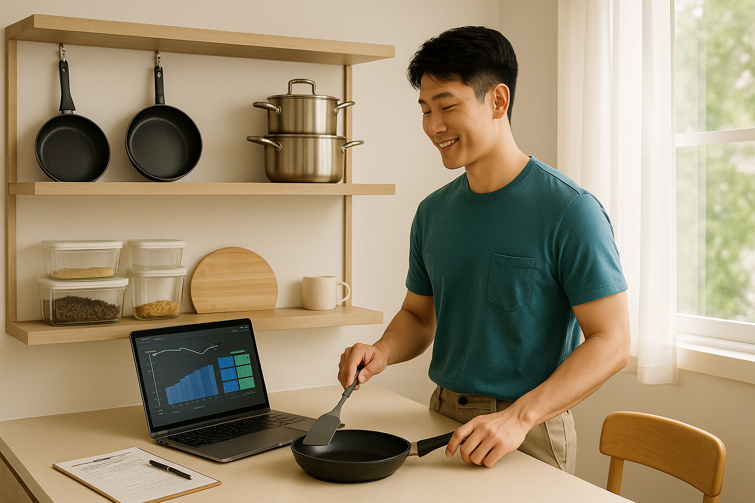 미니멀 주방에서의 요리 준비