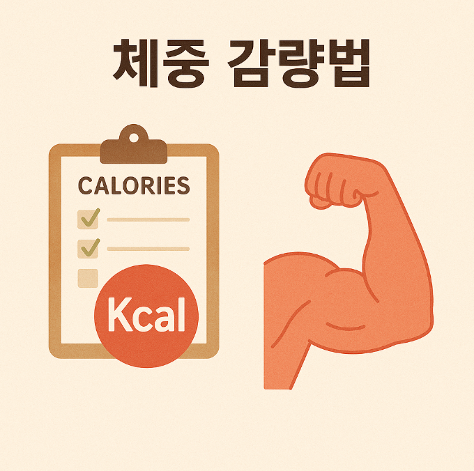 칼로리 체크리스트와 근육이 붙은 팔 이미지