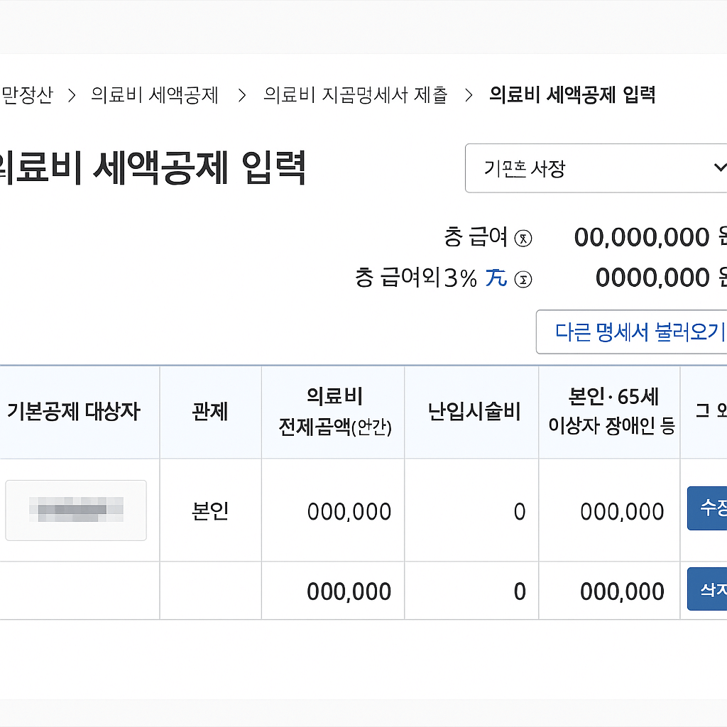 의료비 세액공제 입력