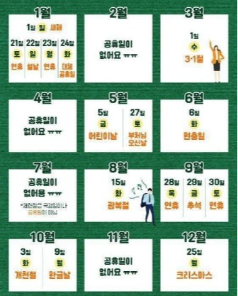 2023년 공휴일 및 연휴 월별 상세정보 안내