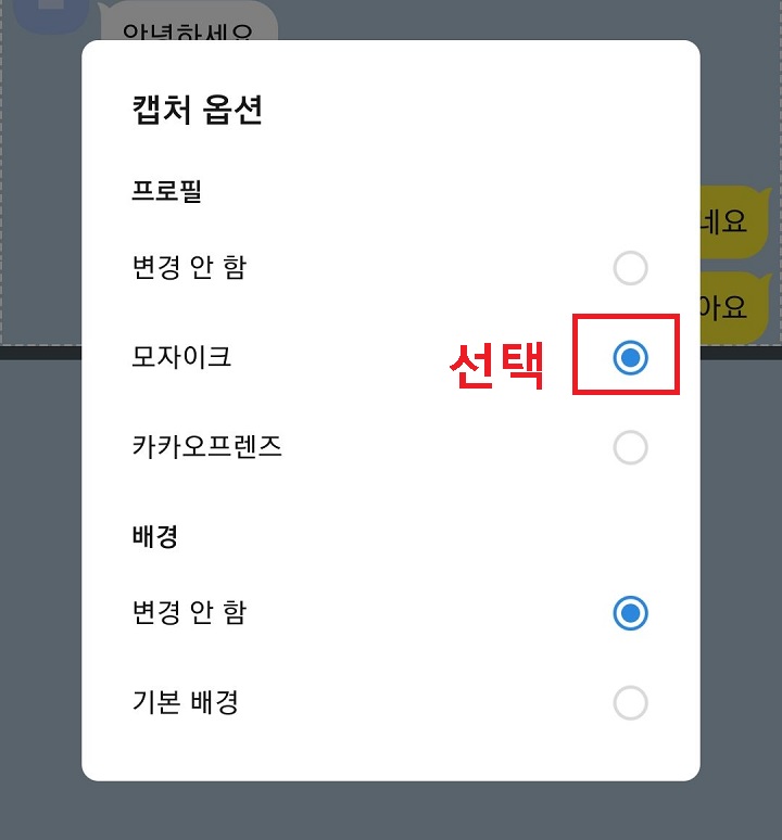 모자이크 선택함
