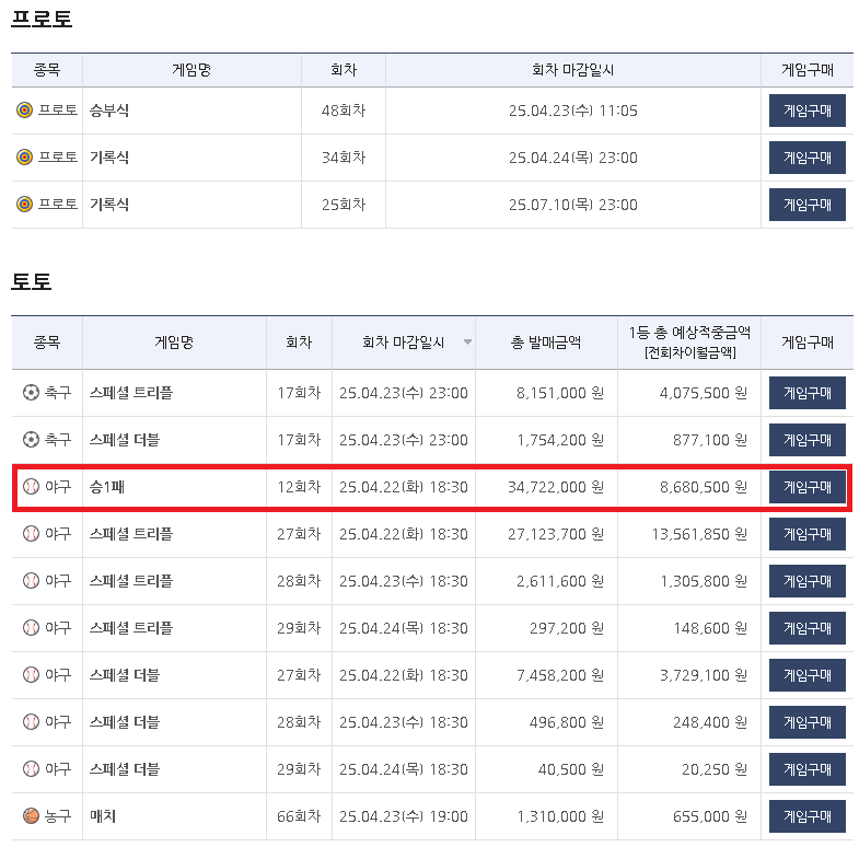 스포츠토토 하는 방법 - 베트맨 토토 직접 경기 구매 하기(야구 승1패)