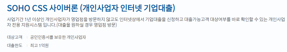 신한은행 SOHO CSS 사이버론 대출 개인사업자