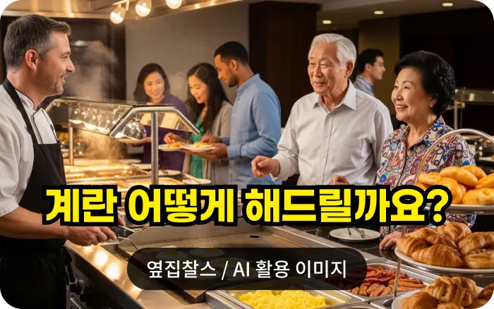 쉐프가 노부부에게 계란 익힘 정도 질문하는 장면
