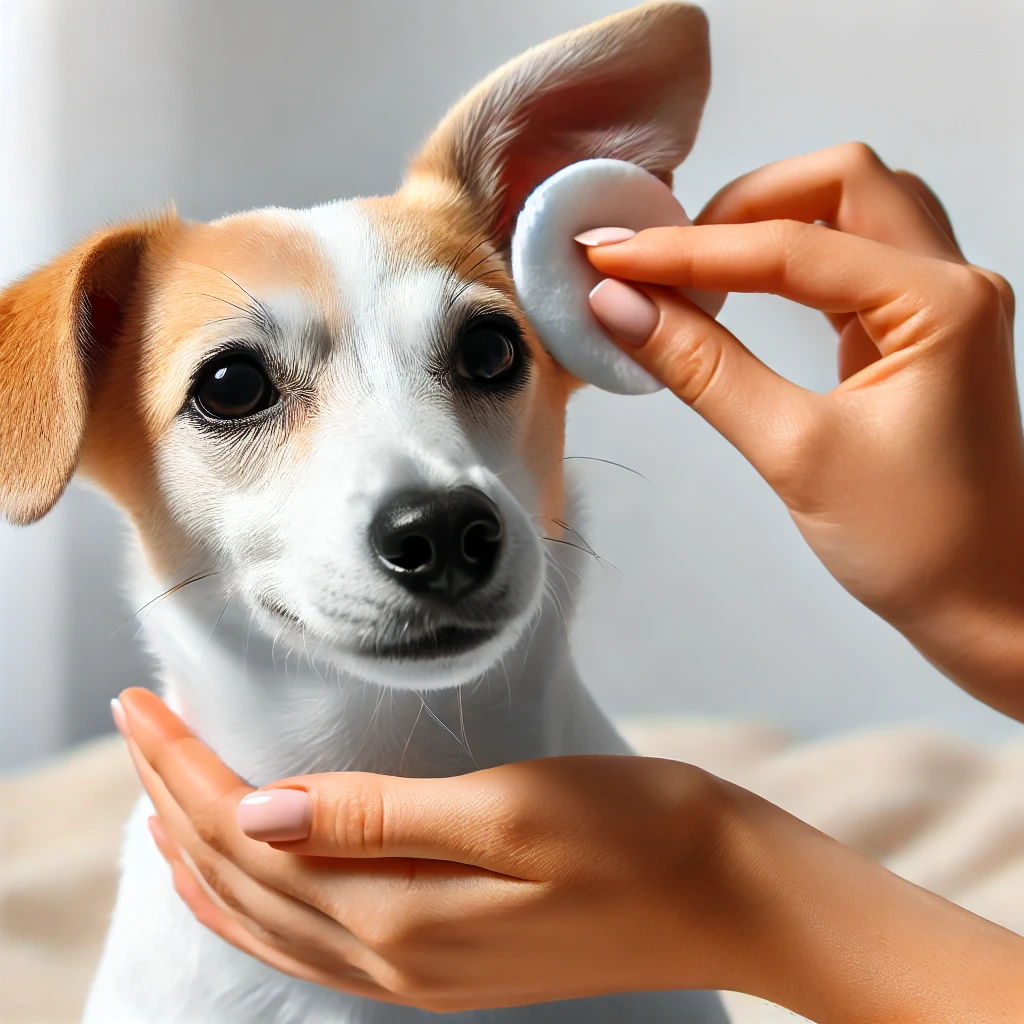 강아지 귀 청소하는 모습, 편안해 보이는 강아지