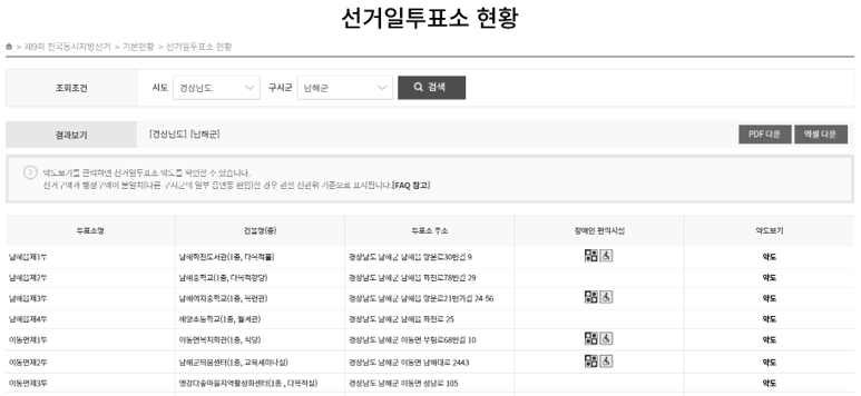 경남 남해군 본투표소 찾아보기