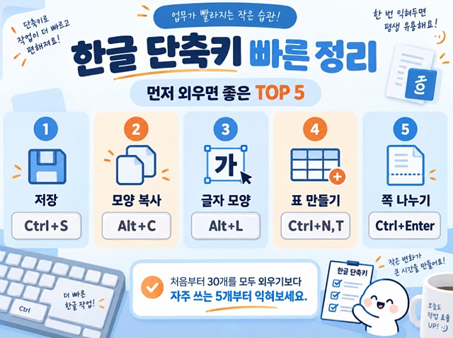 한글 단축키 모음|문서작성 속도 2배 올리는 필수 단축키 30개