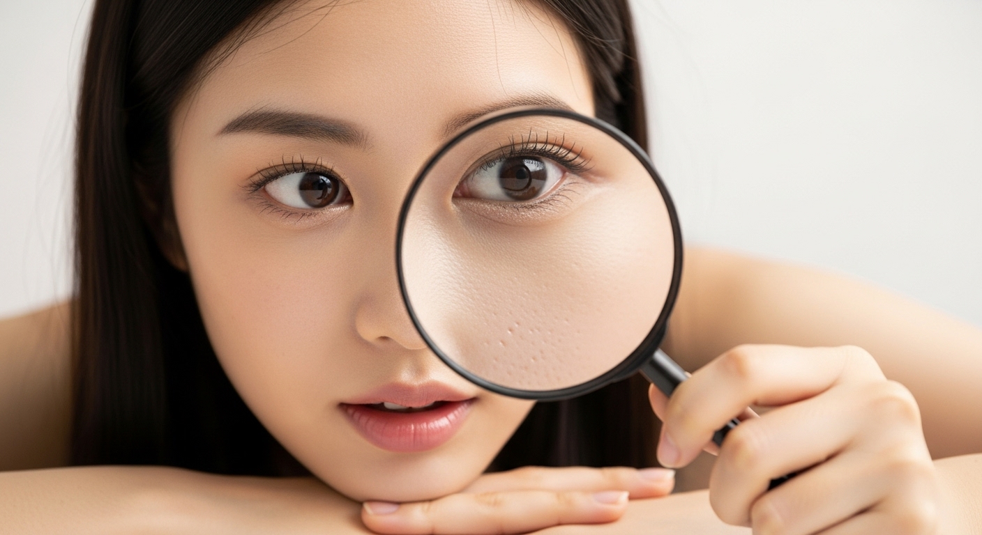 늘어난 모공을 확대하는 여성