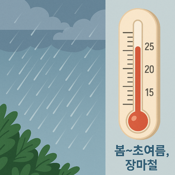 장마철 25도를 나타내는 온도계를 표현한 일러스트