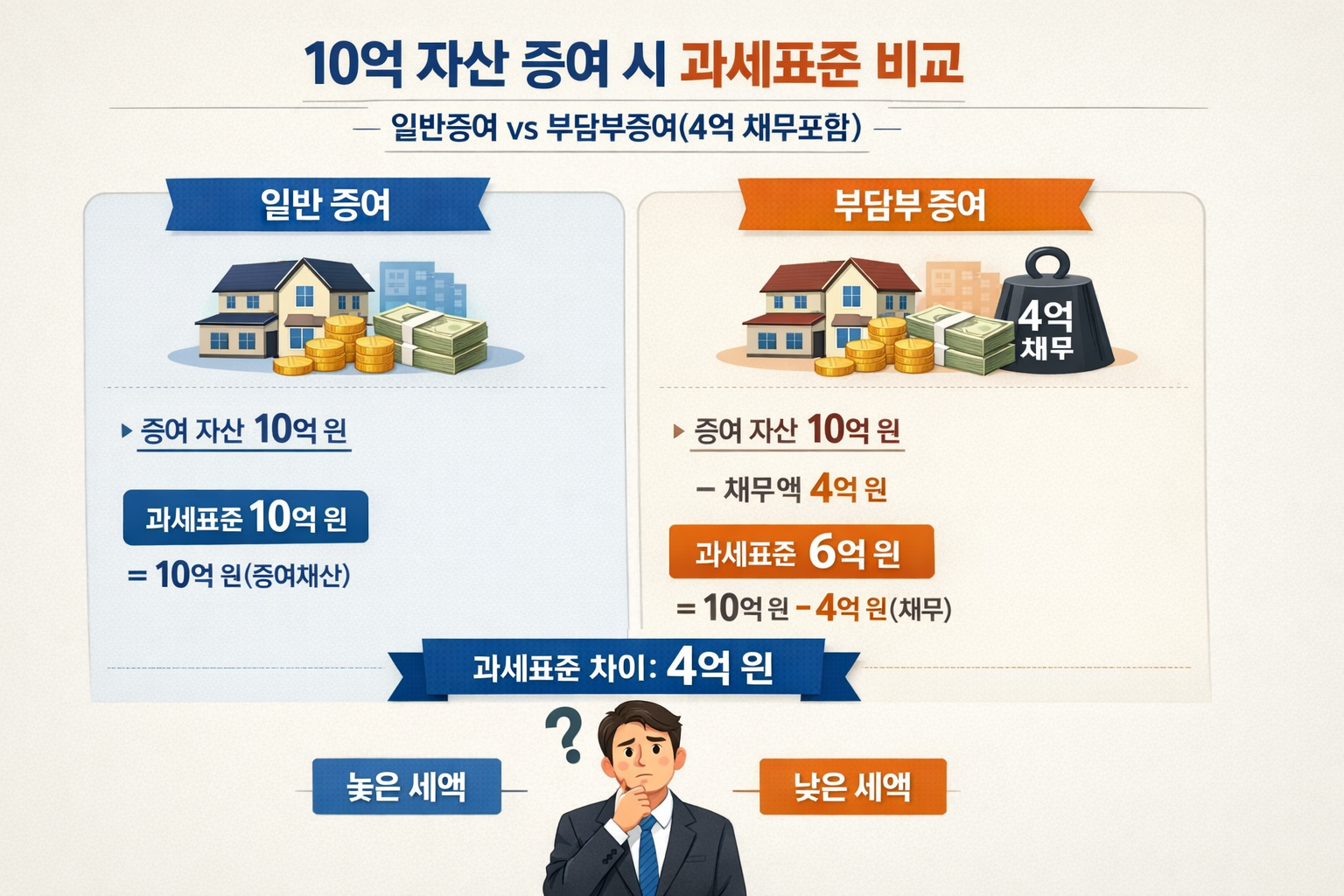 10억 자산 증여 과세표준 비교