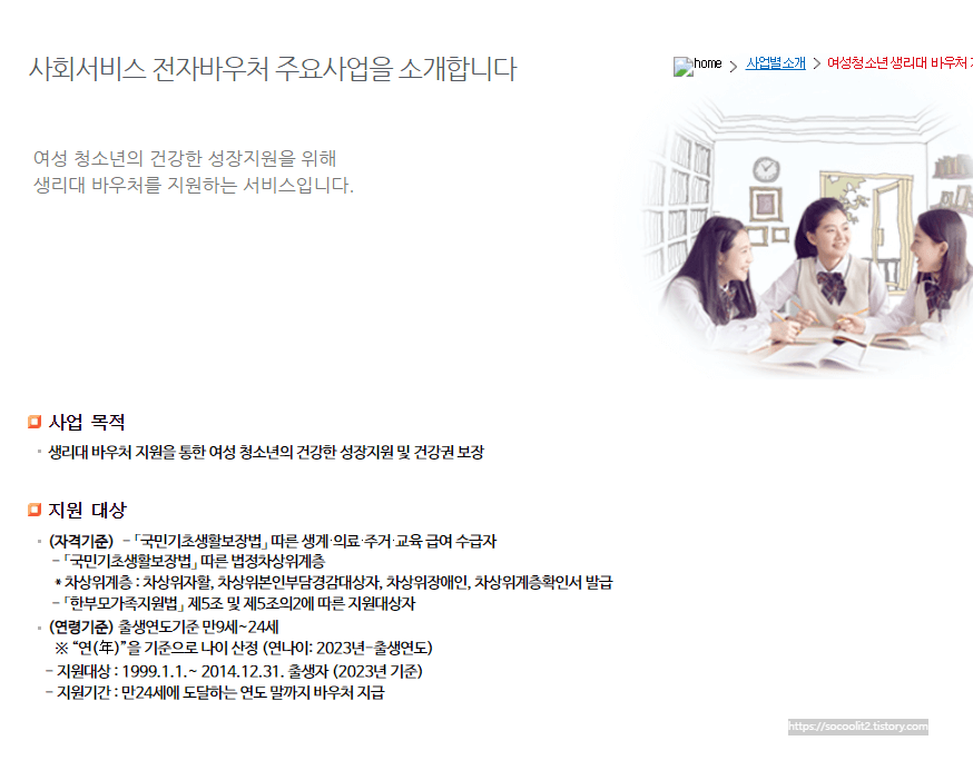여성청소년 생리대 바우처 지원사업