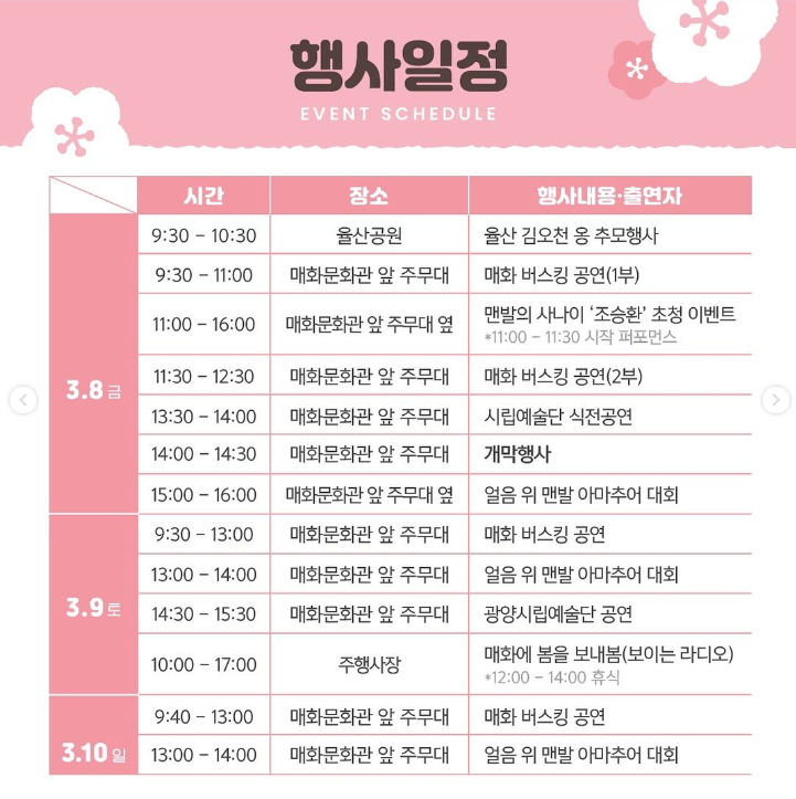 광양매화축제 주차장 입장료