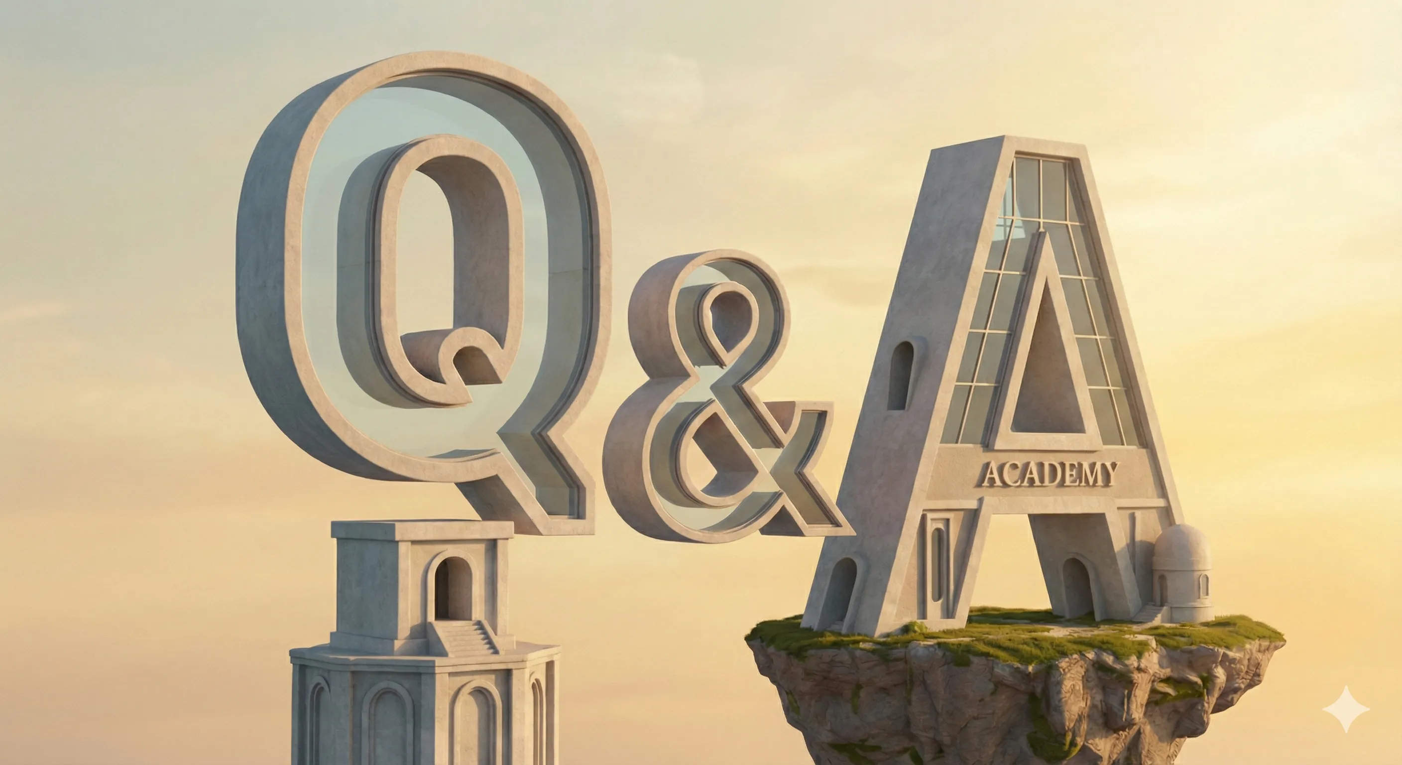 공중에 떠 있는 거대하고 입체적인 Q&amp;A 영문 글자 건축물. 주택담보대출 및 대출 규제 관련 자주 묻는 질문(FAQ) 코너를 알리는 이미지