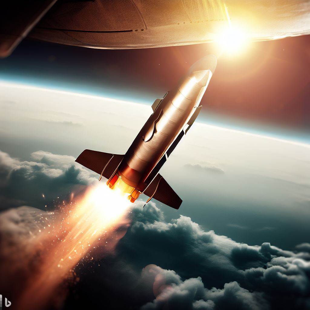 하늘에서 로켓을 발사하는 가상 이미지