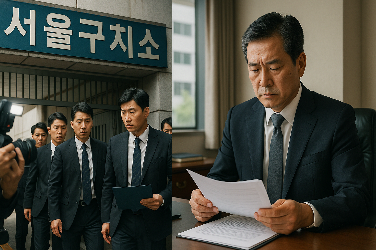 서울구치소 앞 수사팀과 청사에서 보고받는 고위 관계자