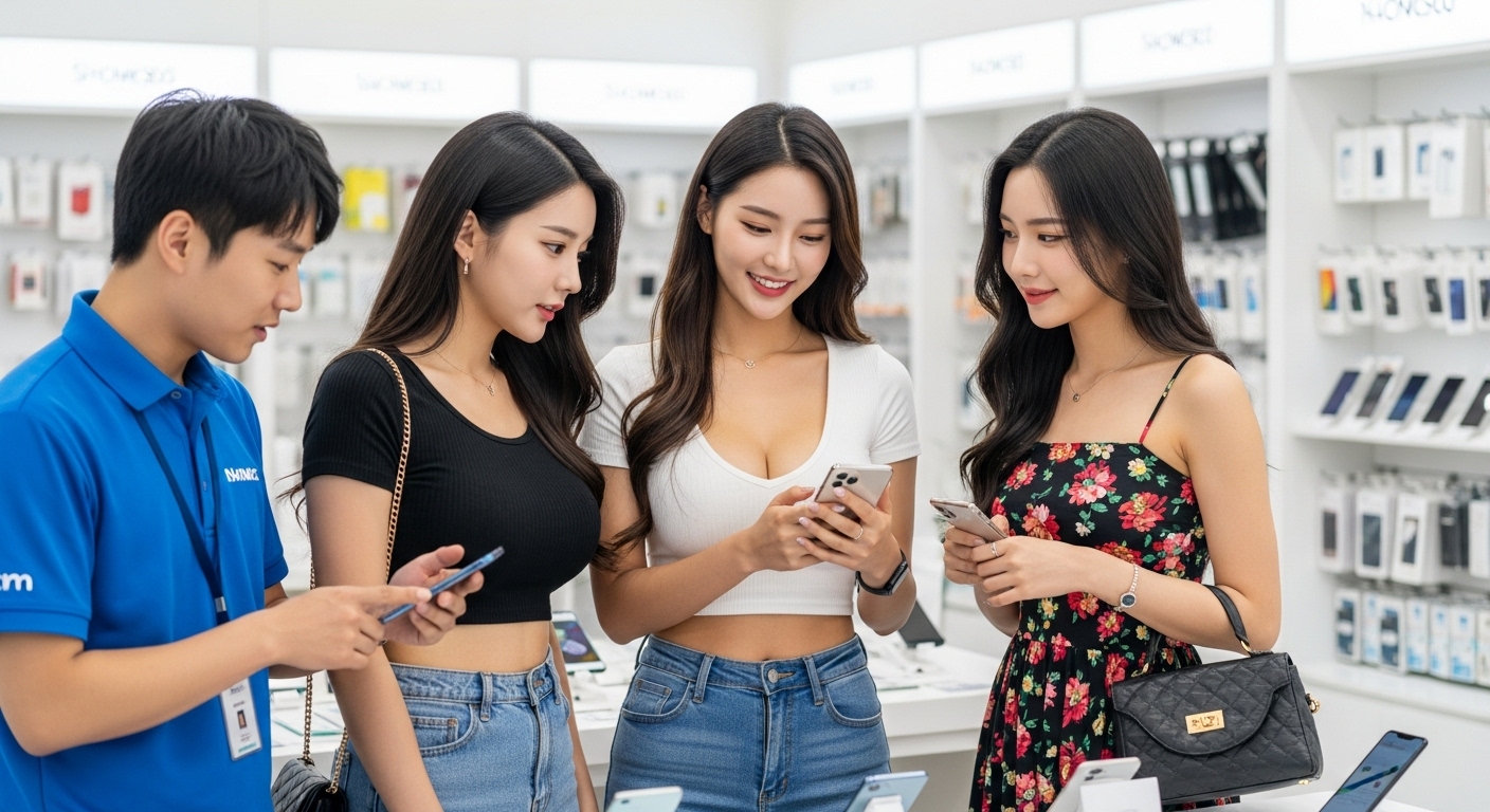 휴대폰 매장을 들린 여자들