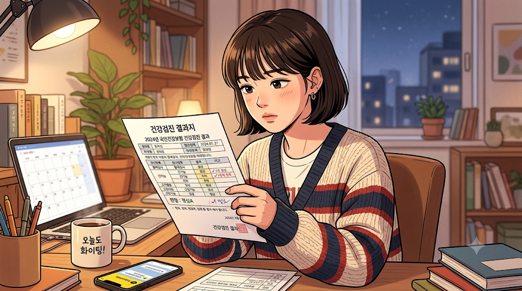 건강검진결과표를 살펴보는 이미지