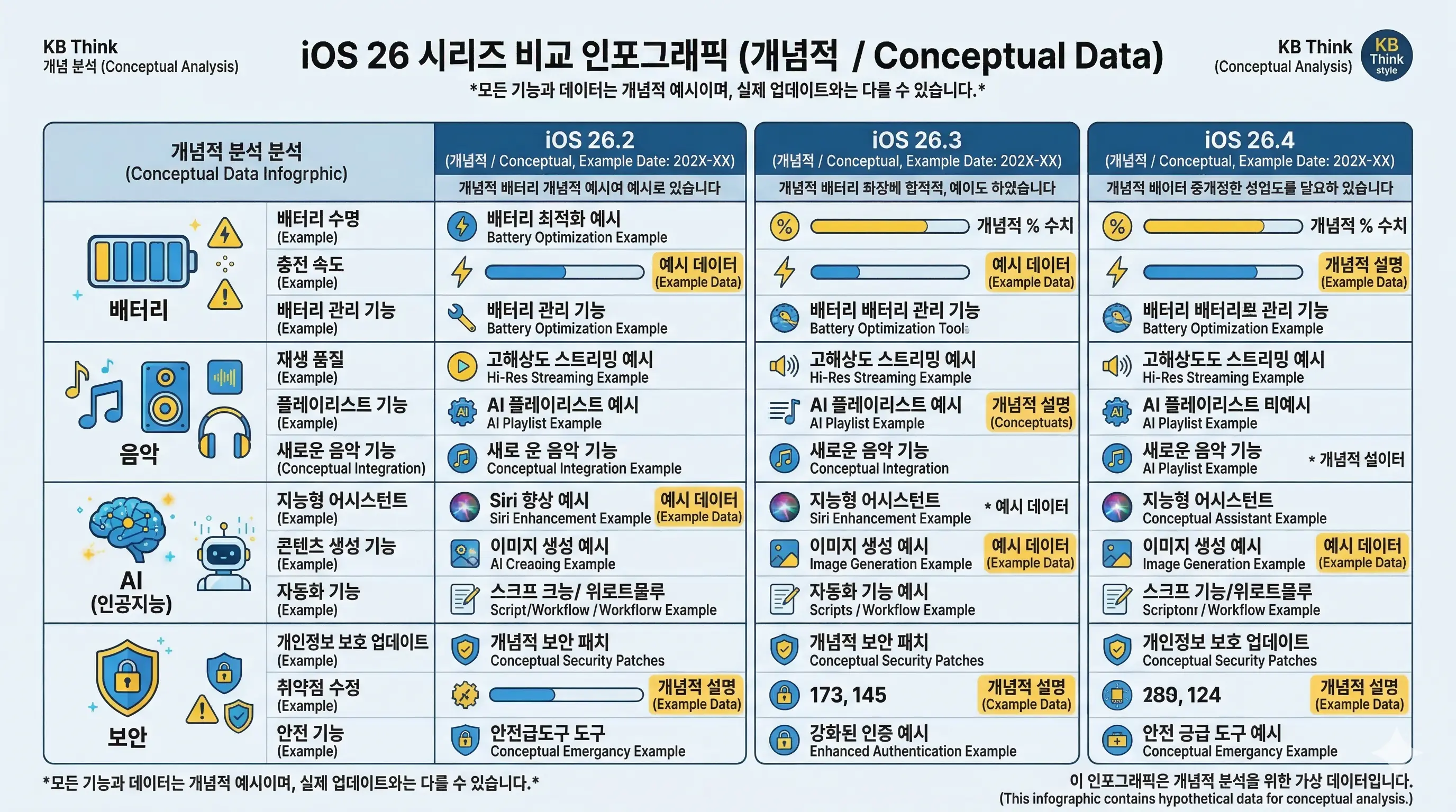 iOS 26 시리즈 버전별 주요 특징 비교 인포그래픽